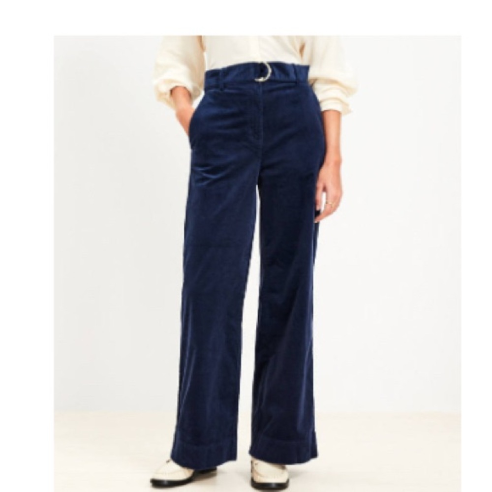 LOFT belted wide leg pants in corduroy, dark blue navy New with tags size 4